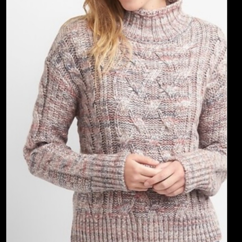 GAP Cable Knit Sweater Women S Multicolor Wool Alpaca Chunky Mock Neck Cozy